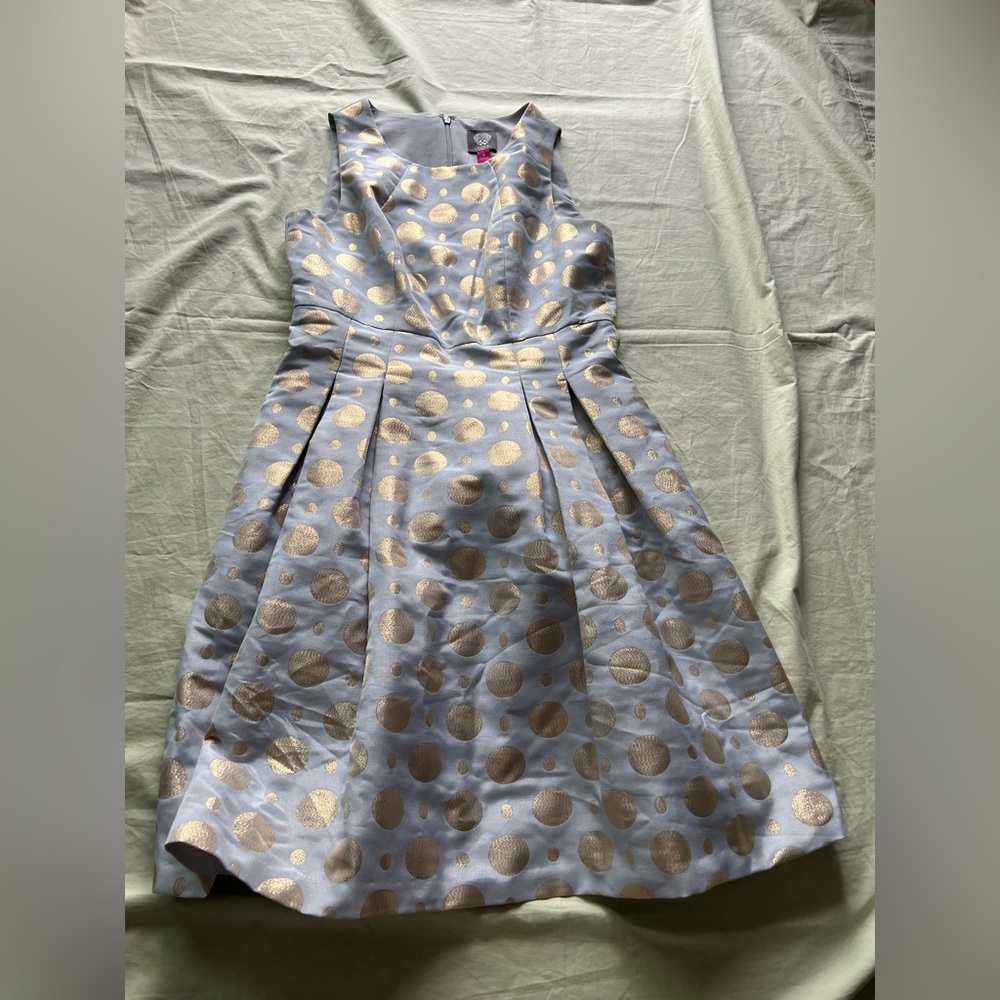 Vince Camuto Size 8 Dress Length 37” Side Pockets Pleated Zip Poly Rayon #900